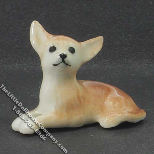 (image for) Miniature Porcelain Laying Chihuahua for Dollhouses