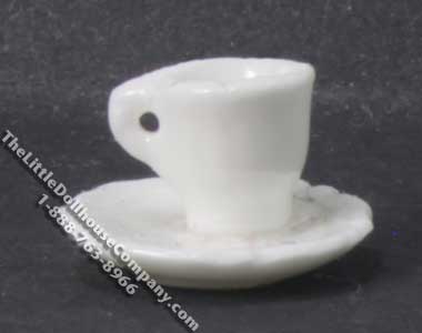 (image for) Miniature White Cup and Saucer for Dollhouses