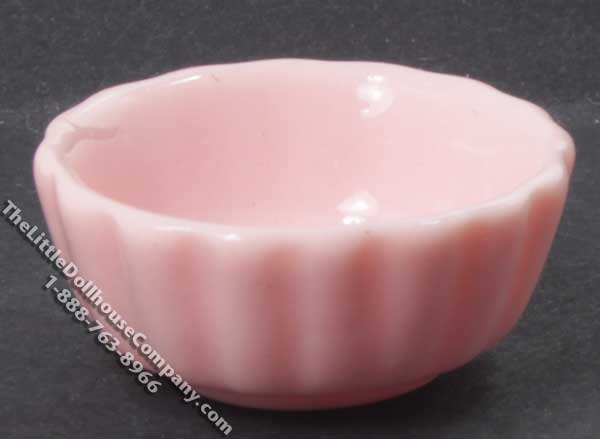 (image for) Miniature Large Pink Ridged Bowl for Dollhouses