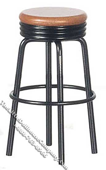 (image for) Miniature 1950's Black/Oak Stool for Dollhouses