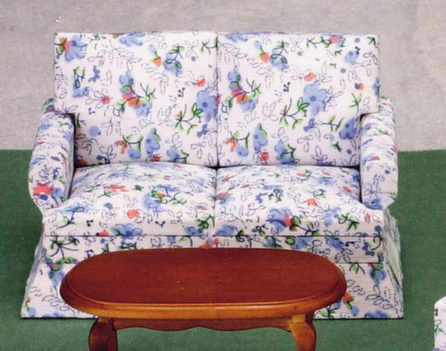 (image for) Miniature Loveseat with Blue Floral Pattern