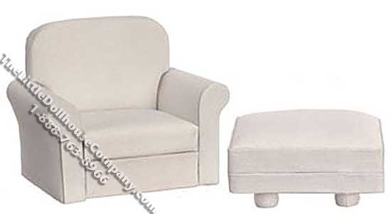(image for) Miniature White Chair and Ottoman Set for Dollhouses