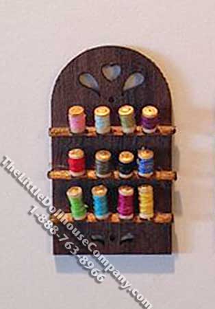 (image for) Miniature Walnut Thread Spool Wall Rack Kit for Dollhouses
