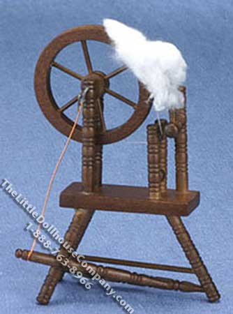 (image for) Miniature 3 Legged Walnut Spinning Wheel for Dollhouses
