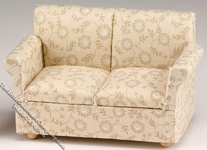 (image for) Miniature Beige Floral Pattern Loveseat for Dollhouses