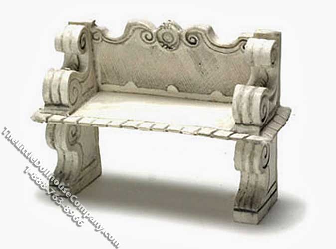 (image for) Miniature Victorian Gray Stone Bench for Dollhouses