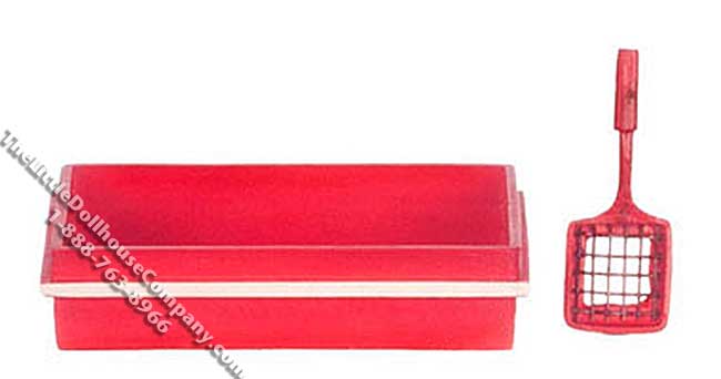 (image for) Miniature Red Litter Tray and Scoop for Dollhouses