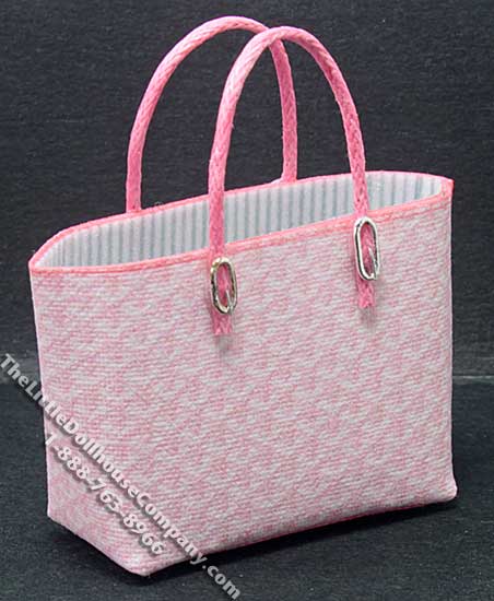 (image for) Miniature Pink Shopping Bag w/Metal Feet for Dollhouses