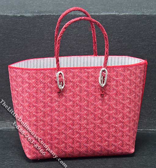 (image for) Miniature Red Shopping Bag w/Metal Feet for Dollhouses