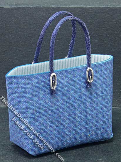(image for) Miniature Blue Shopping Bag w/Metal Feet for Dollhouses