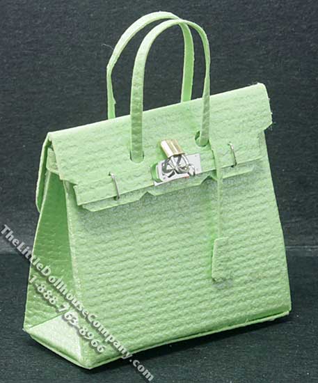 (image for) Miniature Lt. Green Handbag w/Metal Feet & Lock for Dollhouses