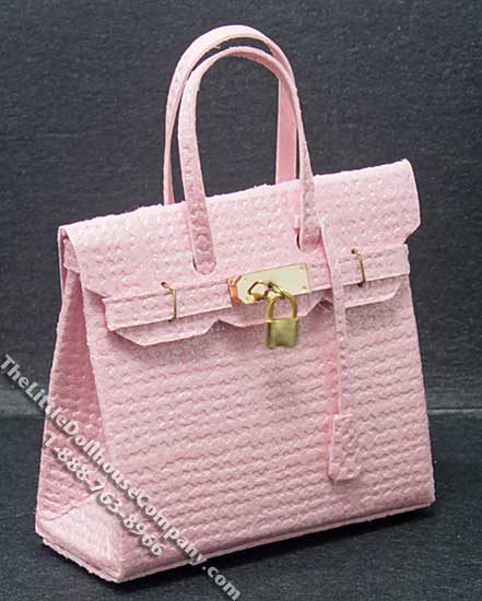 (image for) Miniature Pink Handbag w/Metal Feet & Lock for Dollhouses