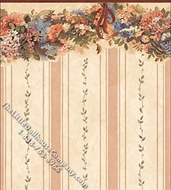 (image for) Floral Swag Striped Pattern Miniature Wallpaper for Dollhouses