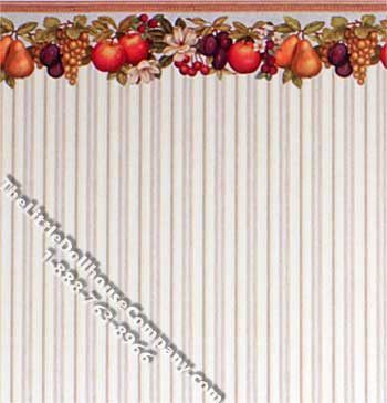 (image for) Orchard Fruits on Stripe Pattern Miniature Dollhouse Wallpaper