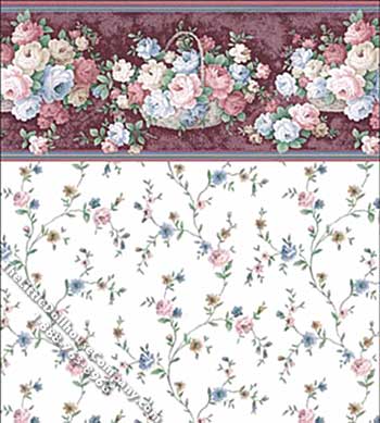(image for) Purple Spring Basket Pattern Miniature Wallpaper for Dollhouses