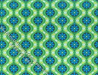 (image for) Blue & Green Mod Daisy Pattern Miniature Dollhouse Wallpaper