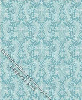 (image for) Sky Blue Modern Paisley Pattern Wallpaper for Dollhouses