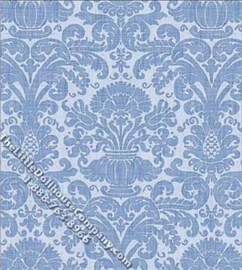 (image for) Blue Annabelle Damask Pattern Miniature Wallpaper for Dollhouses