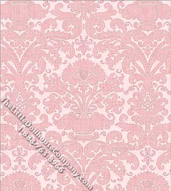 (image for) Pink Annabelle Damask Pattern Miniature Wallpaper for Dollhouses