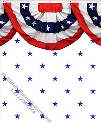 (image for) Blue Stars on White w/Bunting Border Pattern Dollhouse Wallpaper