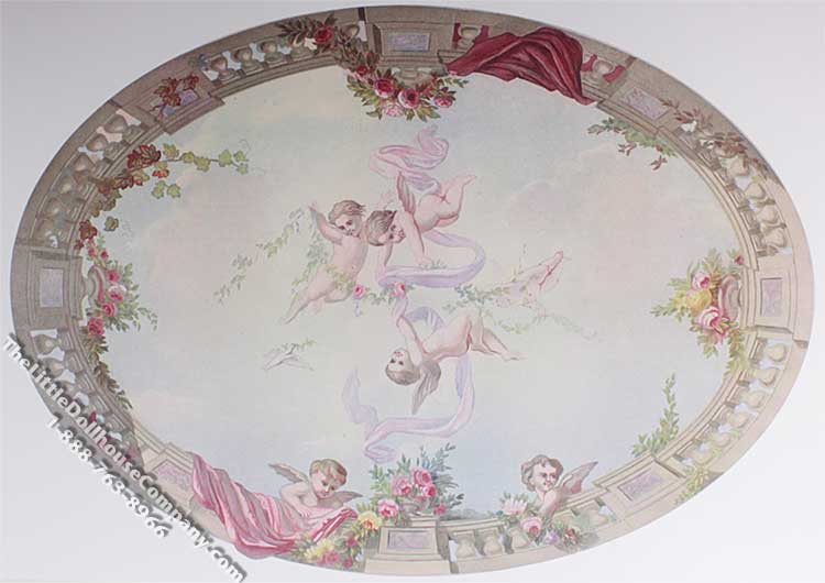 (image for) Miniature Oval Ceiling Sky Cupid & Roses Mural for Dollhouses