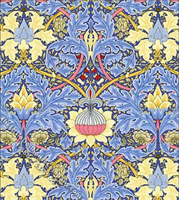 (image for) Victorian Morris Blue Pattern Miniature Wallpaper for Dollhouses