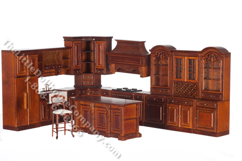 (image for) Miniature Walnut 8 Piece Kitchen Set for Dollhouses