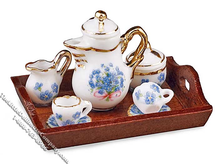 (image for) Miniature Blue Forget-Me-Not Coffee Set for Dollhouses