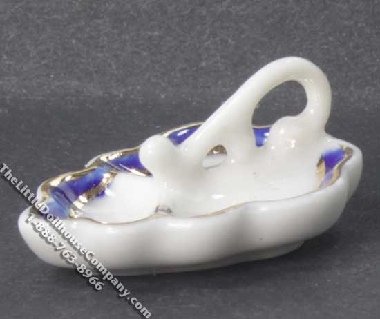 (image for) Miniature Blue with Gold Trim Olive Dish for Dollhouses