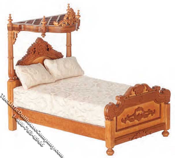 (image for) Miniature Walnut Tester Bed w/Half Canopy for Dollhouses