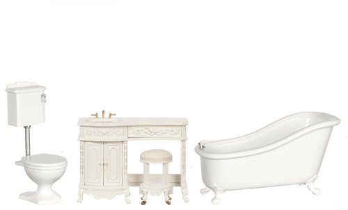 (image for) Miniature 4pc Avalon White Bathroom Set for Dollhouses