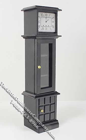 (image for) Miniature Black Grandfather Clock with Storage for Dollhouses