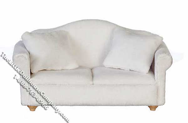 (image for) Miniature White Sofa with Two Pillows for Dollhouses
