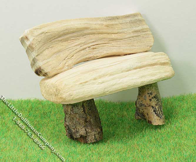 (image for) Miniature Natural Wood Rustic Bench for Dollhouses