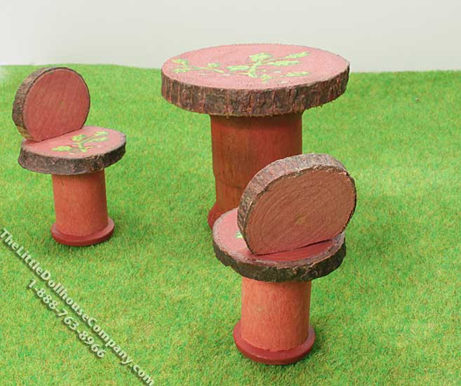 (image for) Miniature Rustic Red Table w/2 Stools for Dollhouses