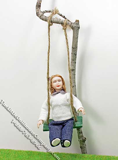 (image for) Miniature Green Wooden Swing for Dollhouses