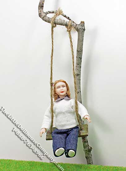 (image for) Miniature Brown Wooden Swing for Dollhouses