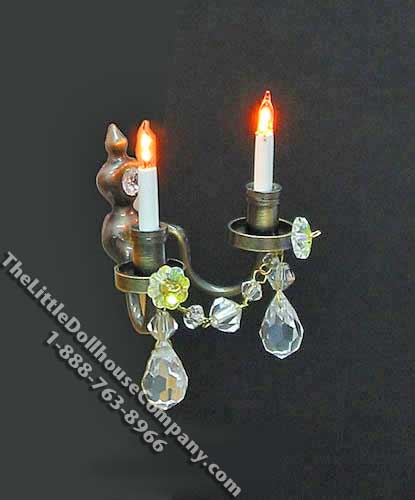 (image for) Miniature 12v Twin Crystal Wall Chandelier for Dollhouses