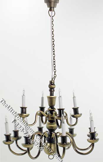 (image for) Miniature 12v Bronze & Black 12 Arm Chandelier for Dollhouses