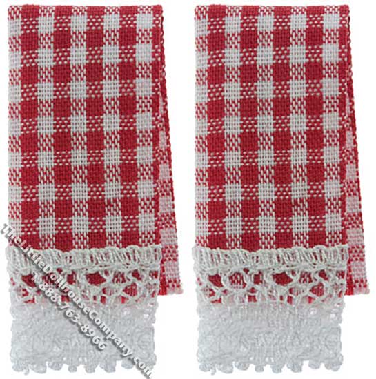 (image for) Miniature set of Two Red Gingham Dish Towels for Dollhouses