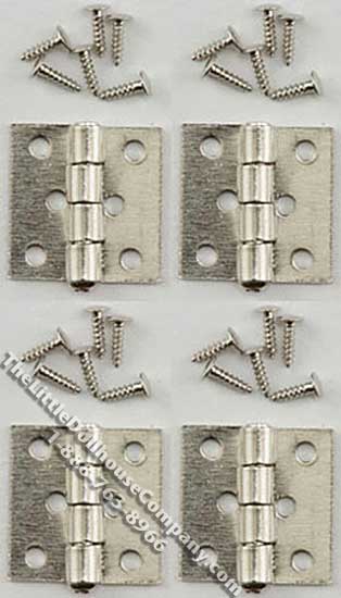 (image for) Miniature Satin Nickel Butt Hinges w/Nails for Dollhouses, 4/pk