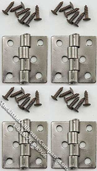(image for) Miniature Pewter Butt Hinges w/Nails for Dollhouses, 4/pk