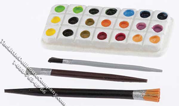 (image for) Miniature Paint Palette with 3 Brushes for Dollhouses