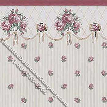 (image for) Burgundy Floral Pattern Miniature Wallpaper for Dollhouses