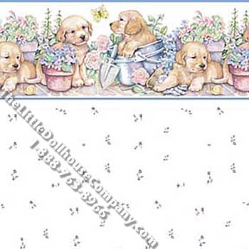 (image for) Puppies in the Garden Pattern Miniature Wallpaper for Dollhouses