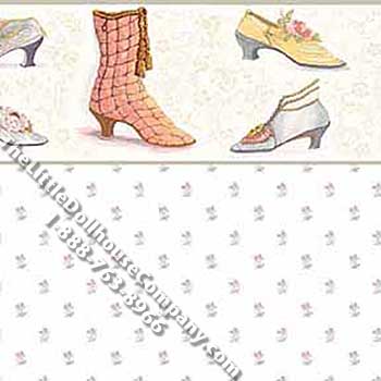 (image for) Victorian Shoes & Dot Pattern Miniature Wallpaper for Dollhouses