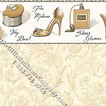 (image for) Beige Boudoir Pattern Miniature Wallpaper for Dollhouses