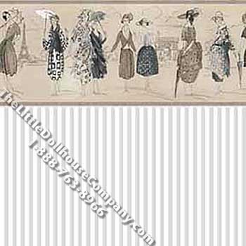 (image for) Paris Fashion Stripe Pattern Miniature Wallpaper for Dollhouses