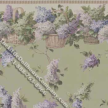 (image for) Green Floral Bloom Pattern Miniature Wallpaper for Dollhouses
