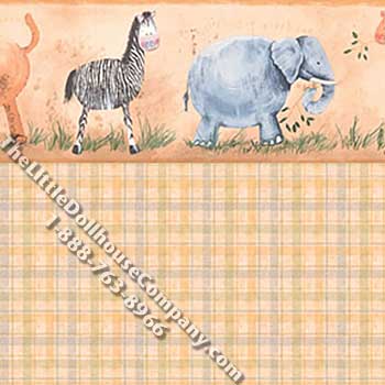 (image for) Baby Safari on Plaid Pattern Miniature Wallpaper for Dollhouses